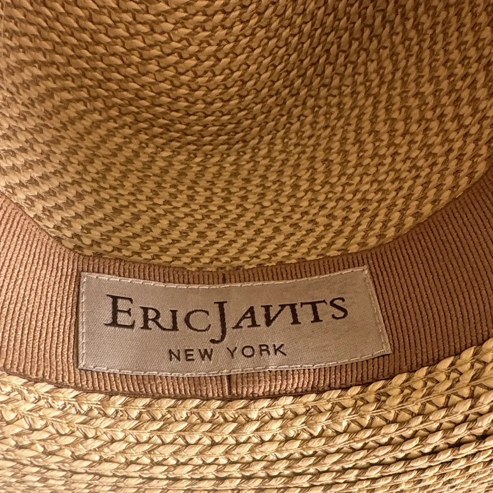 Eric Javits Tan Straw Sun Hat with Multicolor Fringe - Picture 2 of 4
